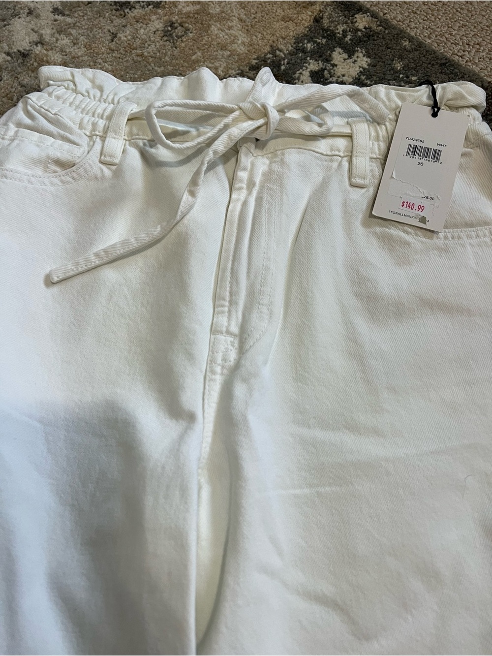 7 For All Mankind White Denim Pants with Elastic Waist
